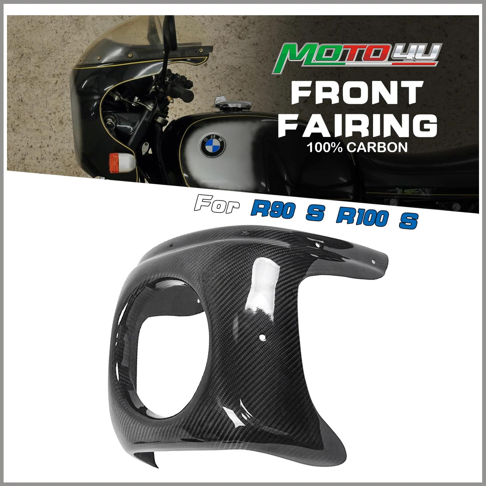 For BMW R90 S R100 S 100% Carbon Fiber Cockpit Trim Panel  Front Fairing Cafe Racer Headlight Cowl Cover Motorcycle Modification