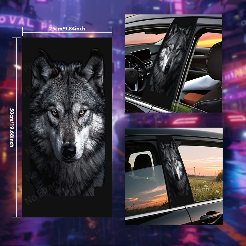 

High-quality sticker set for car B-pillar, waterproof and scratch-proof PVC bumper decal. "Lone Wolf Gaze" sticker - wolf head