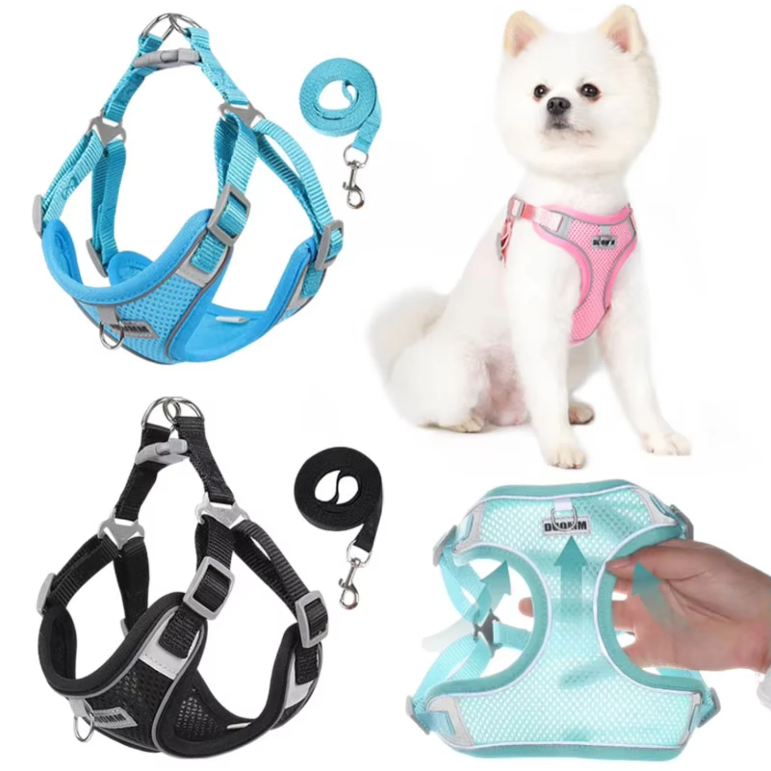 Arnés para perros, ropa, chaleco, arnés para perros pequeños y medianos, conjunto de correa, correa para el pecho para cachorros, correas para caminar para Chihuahua Bulldog, suministros para mascotas