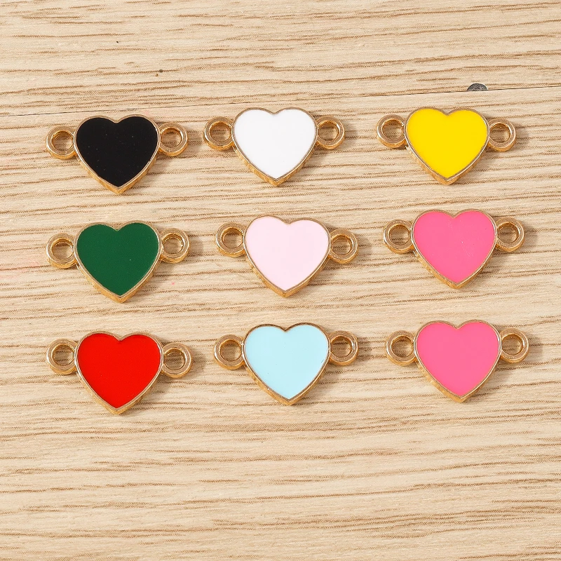 

10pcs 16x9mm Cute Double Hole Enamel Love Heart Charms Connectors for Jewelry Making DIY Handmade Bracelets Necklace Crafts Gift