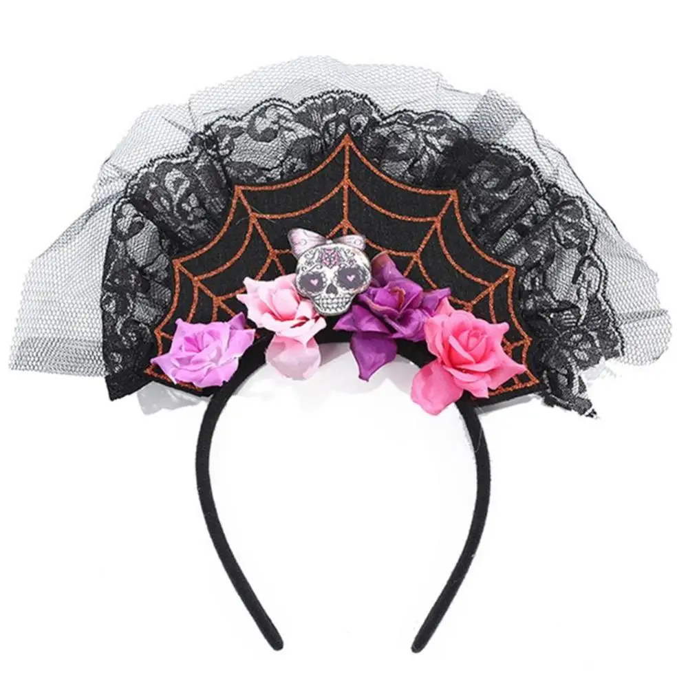 Diadema de bruja de telaraña para fiesta, diadema de flor de Rosa sintética, accesorios para el cabello para mascarada, diademas temáticas de Halloween