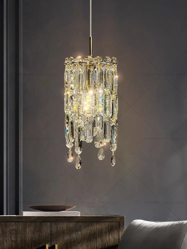 

Light luxury bedroom headboard chandelier Master bedroom cable light modern simple crystal high class dining room small chandeli