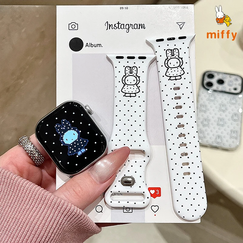 

Kawaii Miffy Watch Band Suitable for Iwatch Ultra 10 9 Dopamine White Cartoon Watch Strap Anime Accessories Girls Perfect Gifts