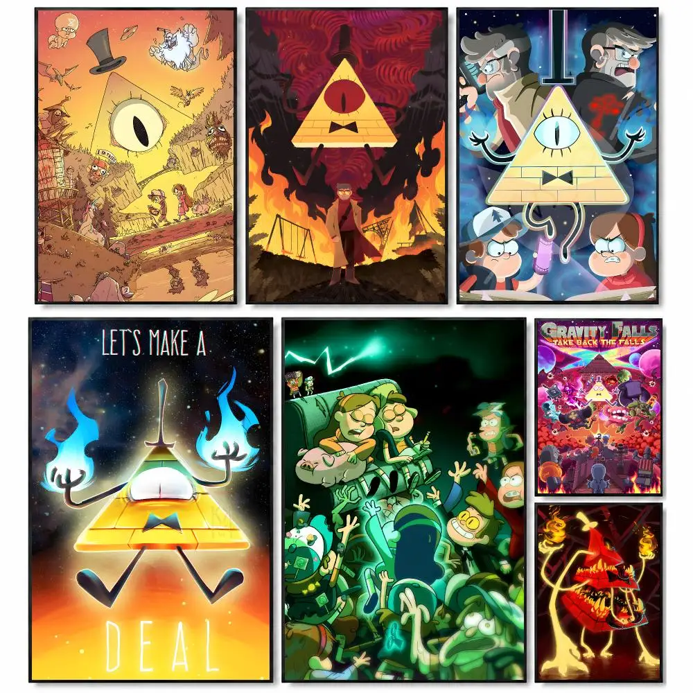 Anime Funny G-Gravity Falls Bill Cipher Poster Self-Stick Bedroom Dorm Office Gaming Room Studio Decor Gift