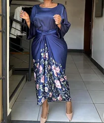 Summer Elegant African Women Two Pieces Set Loose Flare Sleeve Top Print Skirt Matching Sets African Clothes for Women