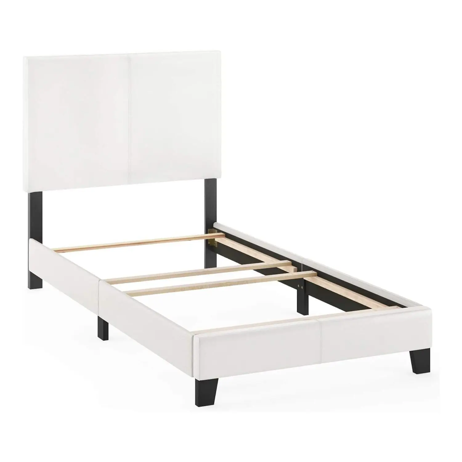 Modern Upholstered King Bed Frame Black PU Leather Foam-Filled Headboard Glamorous Bedroom, Customized