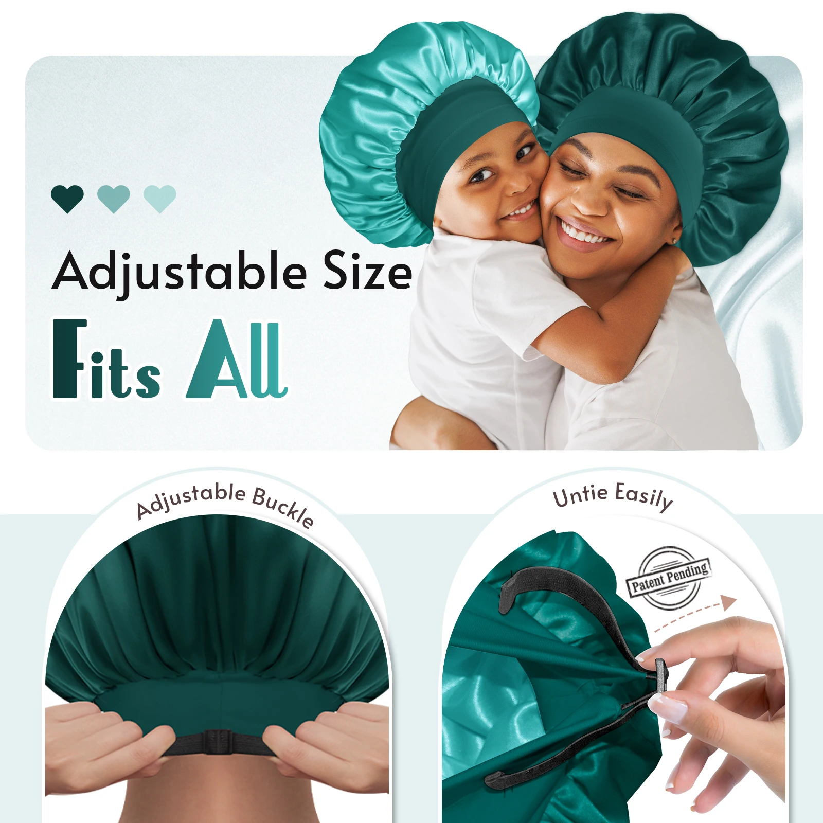 Bonnet Queen Silk Bonnet Adjustable Reversible Double Layer for Sleeping & Curly Hair