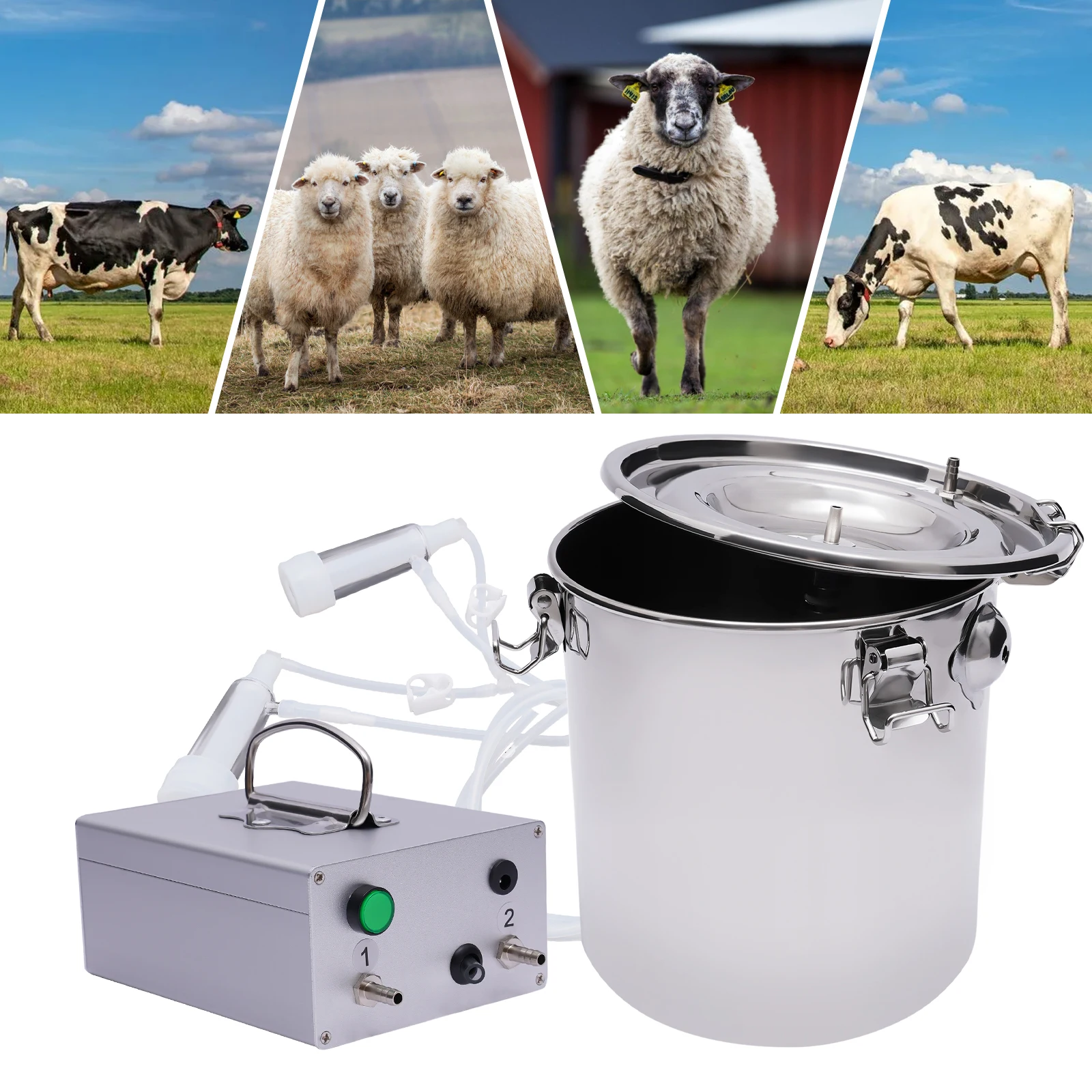 

1.3Gal Electric Sheep Milking Machine Portable Pulsation Milking Pump with Stainless Steel Bucket for Farm Livestock Milking