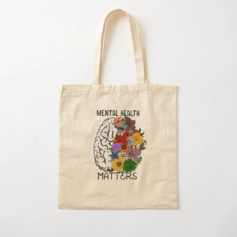 

Mental Health Matters- Floral Brain Tote Bag tote canvas canvas bags Lady