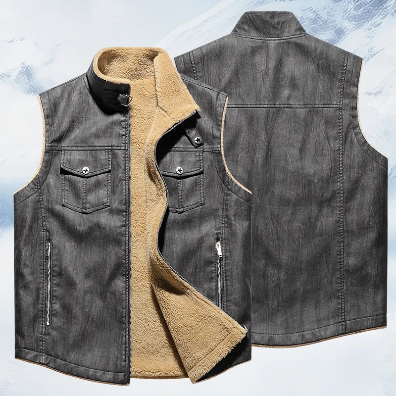 

Плюс бархатный осенне-зимний новый жилет из овечьей кожи, мужская модная свободная куртка из искусственной кожи, ветрозащитный жилет, куртка без рукавов, топ