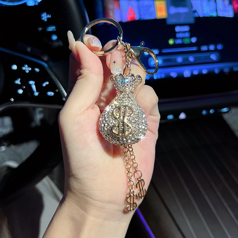 Creative Crystal Money Bag Car Keychain Exquisite Diamond Set Bag Pendant Metal Keychain Gift Accessories