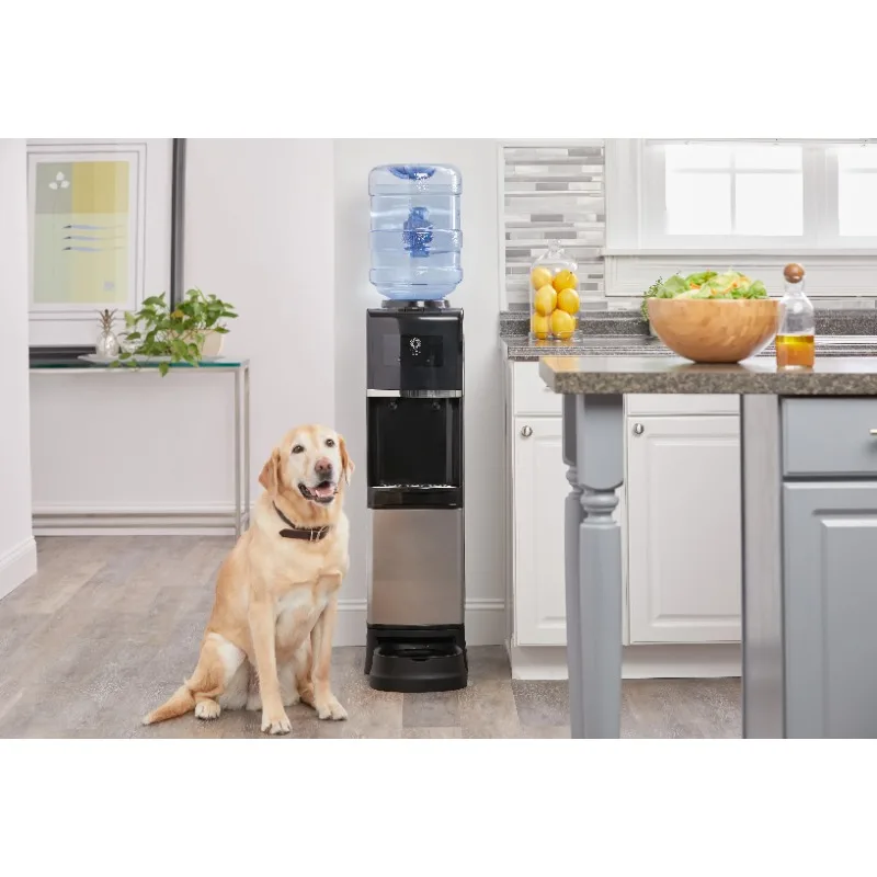 موزع مياه لمحطة الحيوانات الأليفة، تحميل علوي، درجة حرارة ساخنة/باردة، أسود وفولاذ مقاوم للصدأ