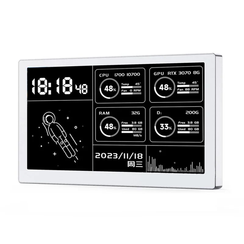 B67C 7-Zoll-IPS-Display, USB-Gehäuse, Sekundärbildschirm, RGB-Atmosphärenbildschirm, 800 x 480, mit Tonabnehmerfunktion, Silber, einfache Installation
