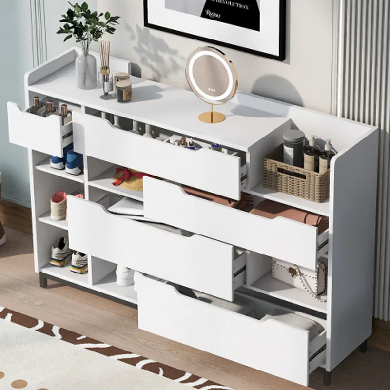 Shoe Storage Cabinet for Entryway with Drawers and Shelves, Modern Shoe Organizer Cabinet, Free Standing Shoe Rack,White