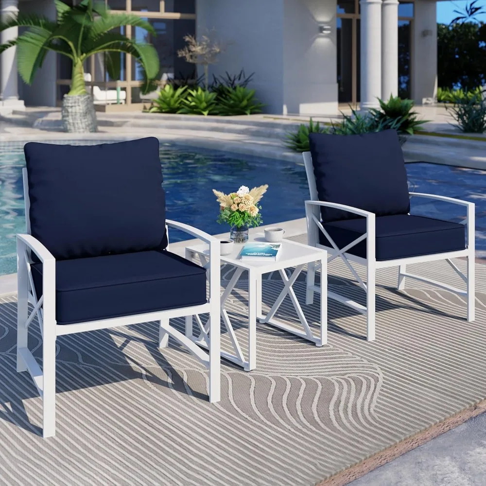 

3/5 Piece White Metal Outdoor Furniture Sectional Set, Modern Outdoor Metal Chair Conversation Furniture Set with Table