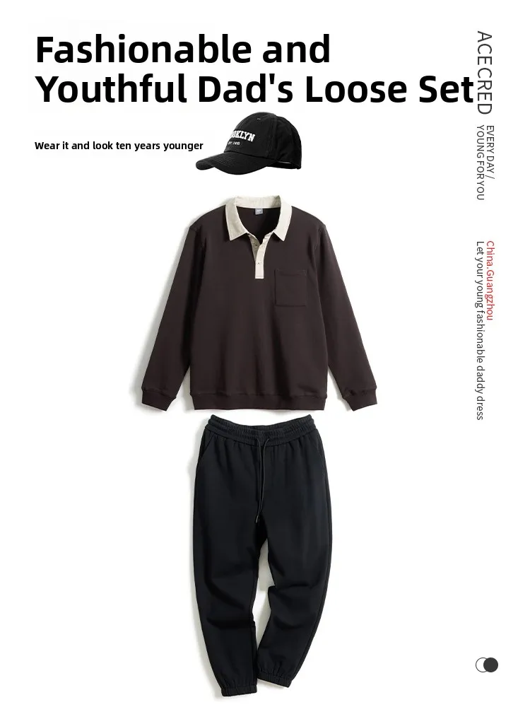 

Spring Outfit Set Loose Pure Cotton Hoodie Men Middle-Aged And ly Spring Pants Cuffed Long Pants andpa Sle Casual Sp...