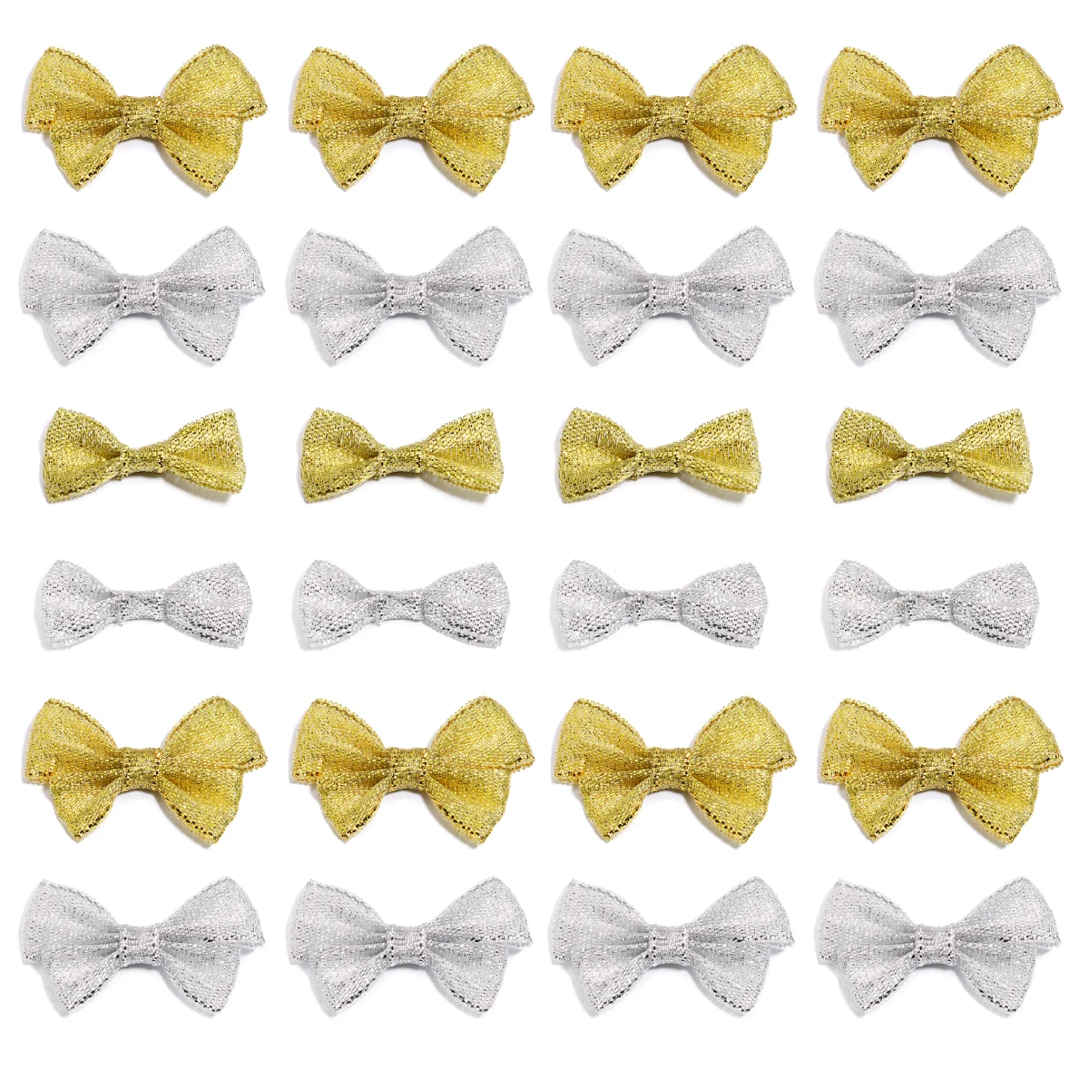 20-30pcs/lot Gold Silver Satin Ribbon Bows Handmade Mini Bow Ties For Wedding Party Gift Bags Decoration Garments Accessories