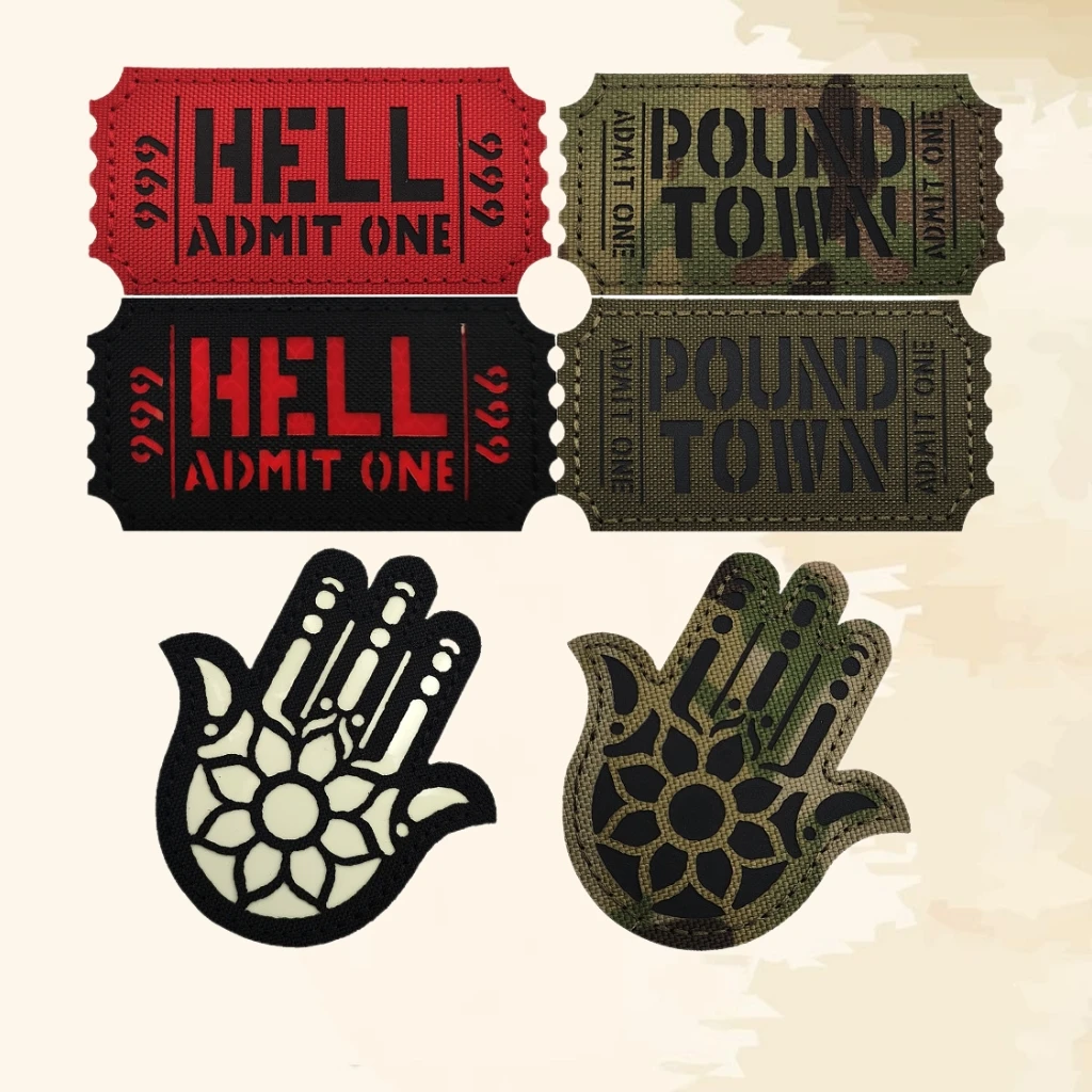 3D Reflective Printing Patch POUND TOWN HELL Fatima Hand Morale Badge Alasto Hell Armband Backpack Vest DIY Patches for Clothing