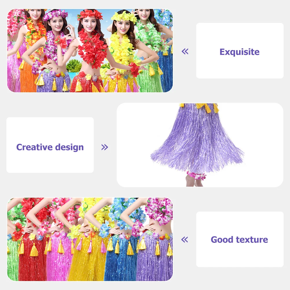 1세트 두꺼운 풀치마 하와이 파티 의상 꽃 화환 훌라 드레스 비치 루아우 의상 사진 소품 풀치마