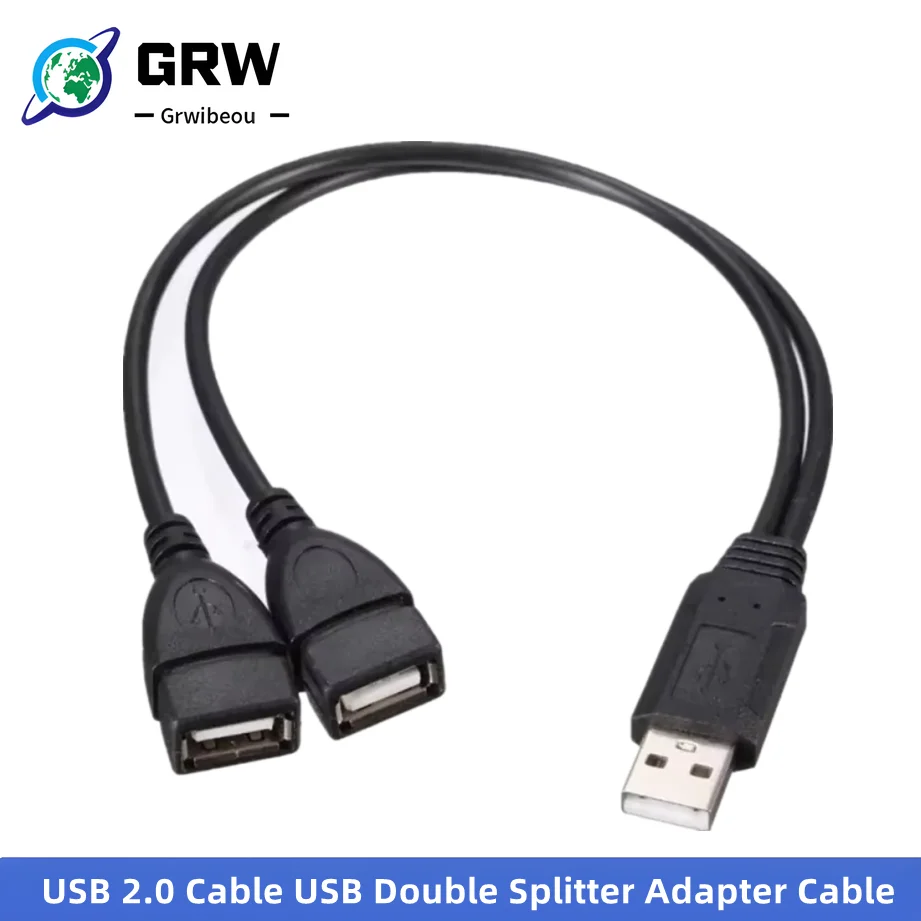 USB 2.0 Splitter Y Cable 1 Male to 2 Female Extension Cord Power Adapter Converter for PC Car Data Transmission Charging