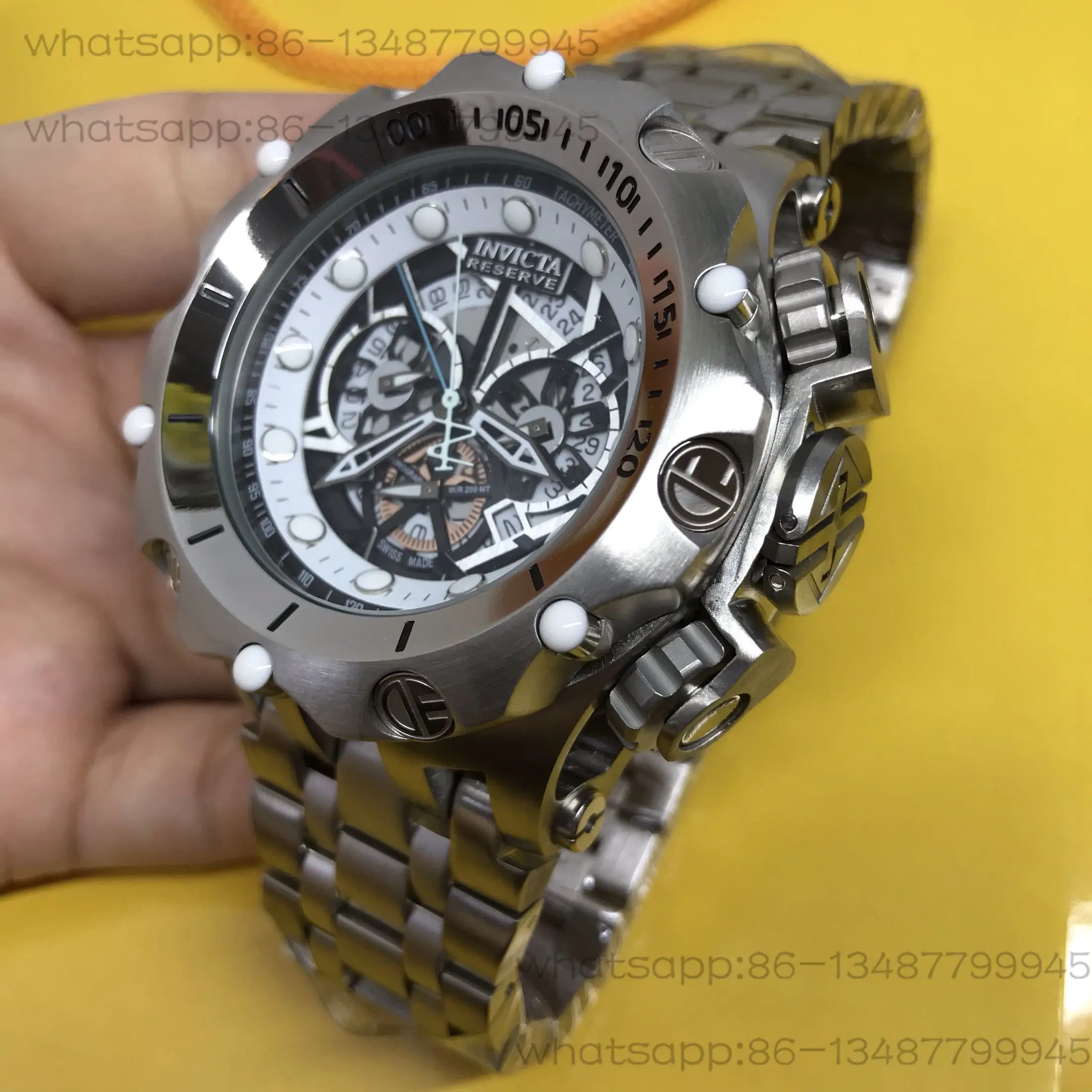 

Stylish Large Dial Heavy Men's Watch Invicta Multifunctional Skeletonized Stainless Steel Waterproof Quartz