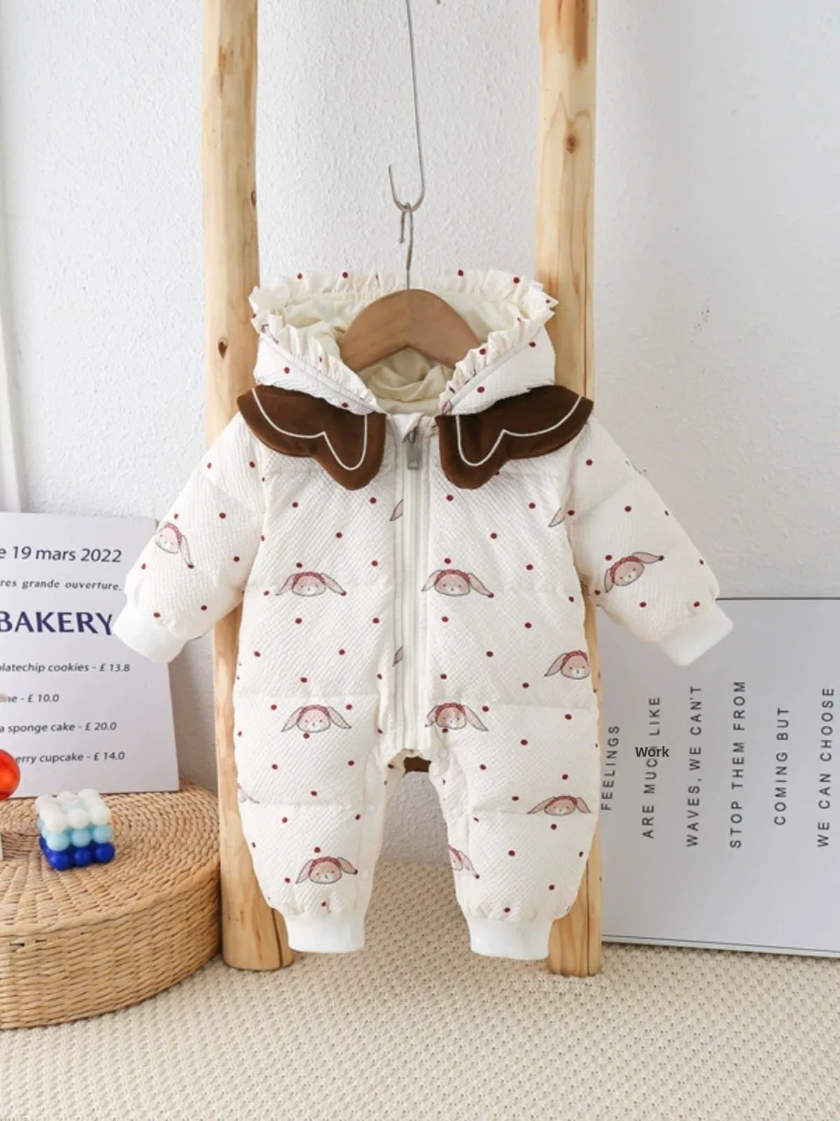 

Baby Winter Clothes Du down Hooded Coat Long Sve Warm Newborn Outfit Cartoon Print Zipper Closure Cotton Thiened Jaet