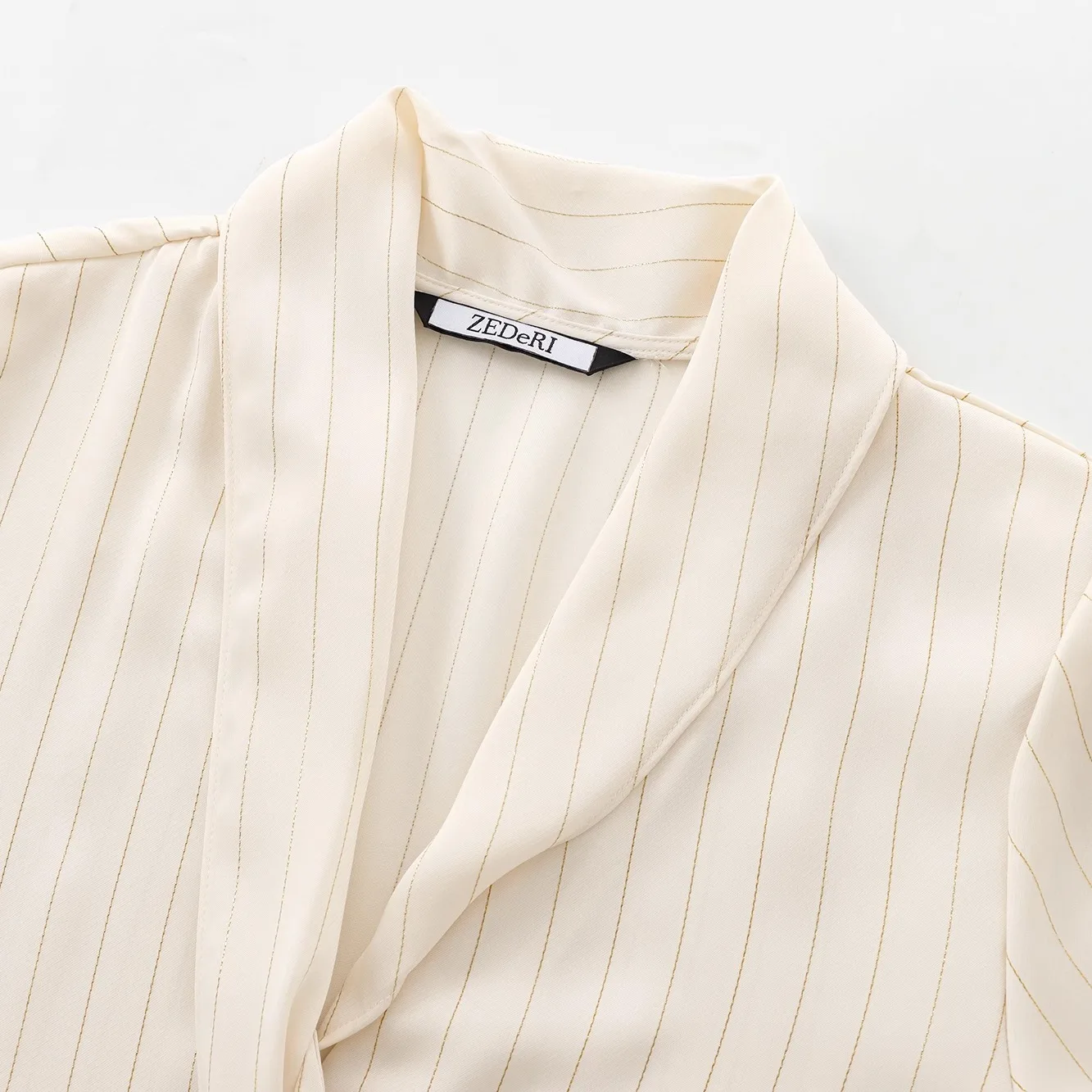 

JNLEAOG Women's Faion Metal Color Line Pattern irt Loose Fit Long Sve Polyester Fiber Striped Design Tie Waist