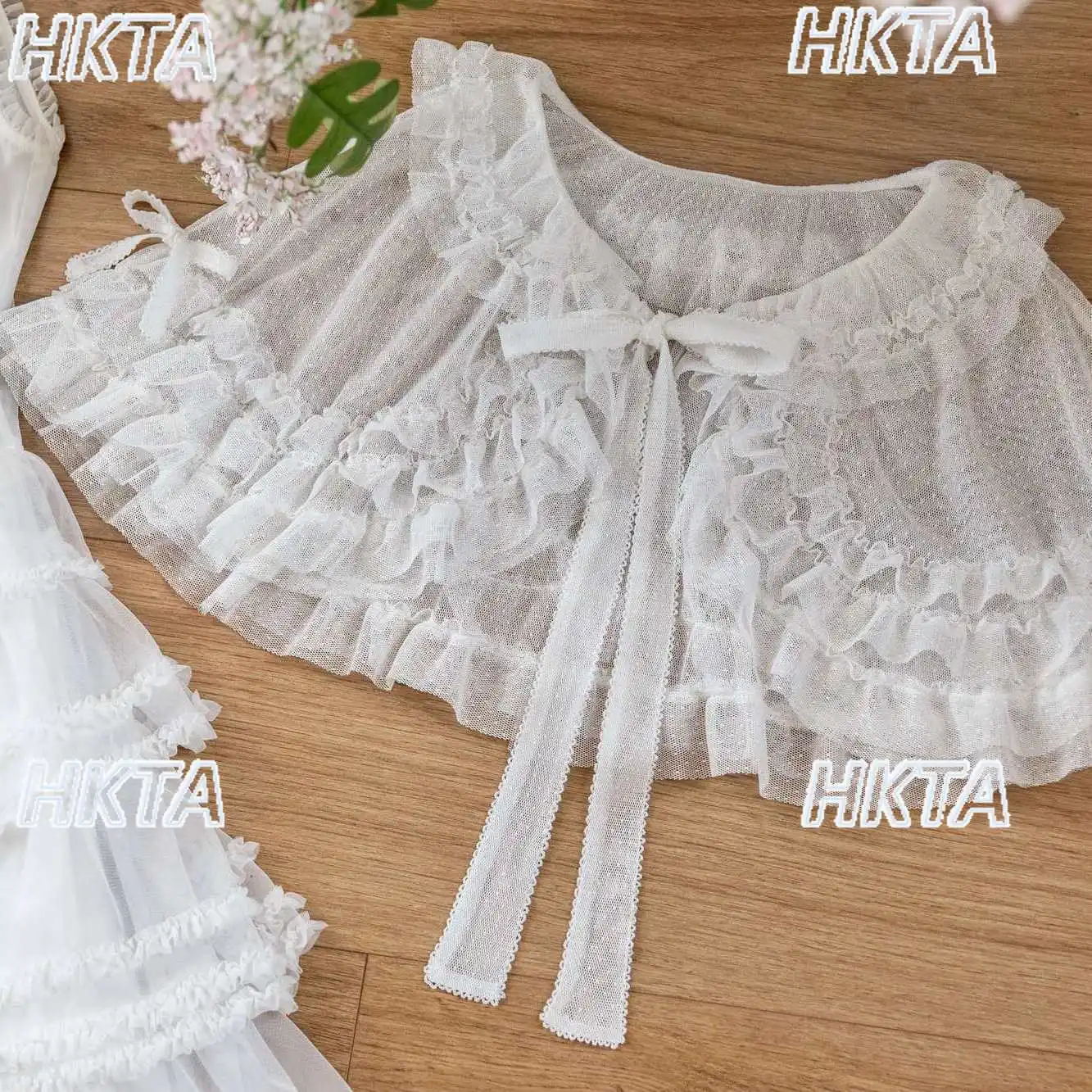 

Japanese 2026 Summer New Point Yarn Lolita Cardigan Top Sweet Cute Round Neck Bow Strap Pleated Ruffle Short Shirt Shawl Women
