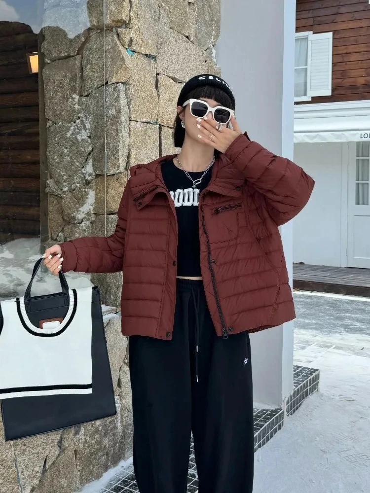 Novo outono inverno para baixo roupas femininas leve pato para baixo casaco feminino curto com capuz macio grosso quente fofo puffer jaqueta