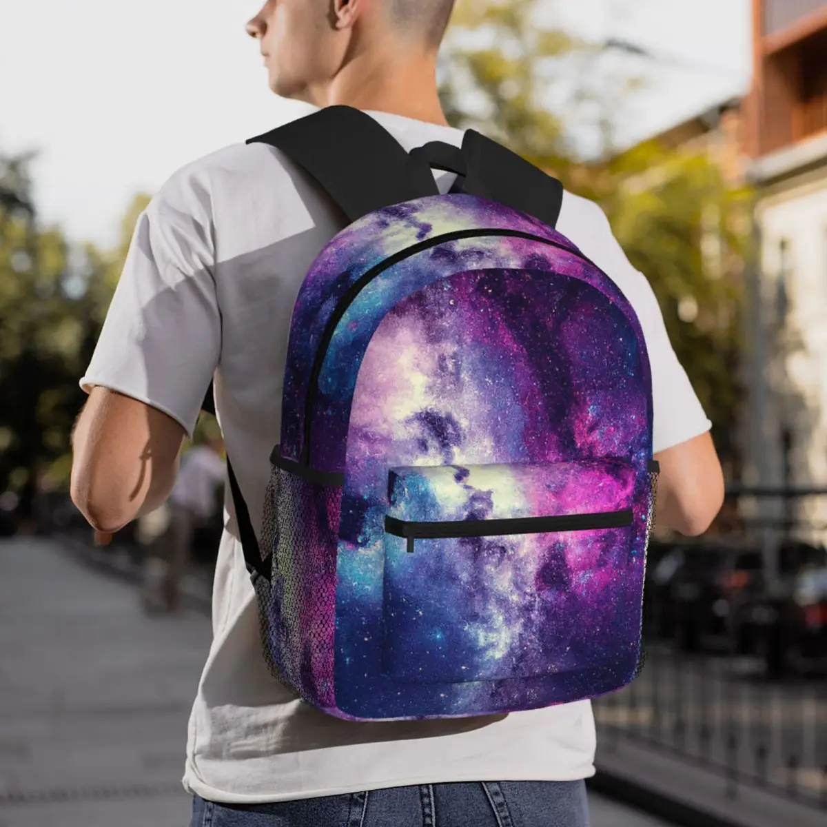 Vibrant Galaxy Print Backpack Daypack Large Capacity Children BookBag School Bag Shoulder Bags for Men Women
