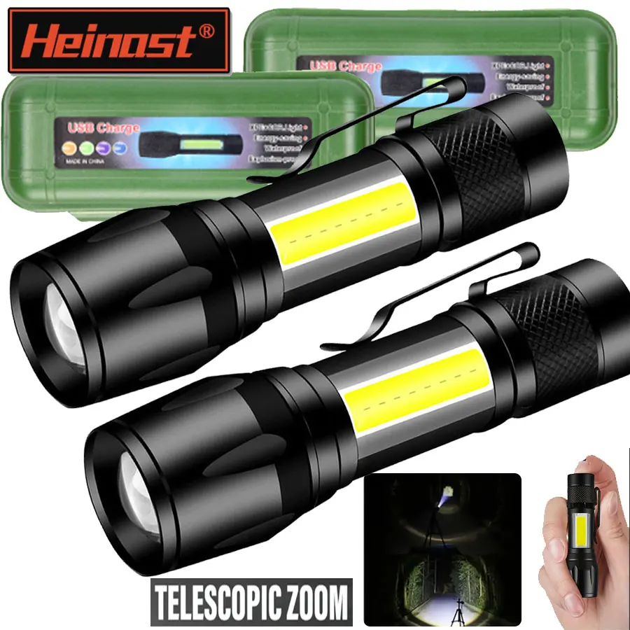 

Мини-светодиодный фонарик COB + XPE, портативный фонарик с зарядкой через USB, кемпинговый фонарь с масштабируемой фокусировкой, тактический фонарик с зажимом для ручки