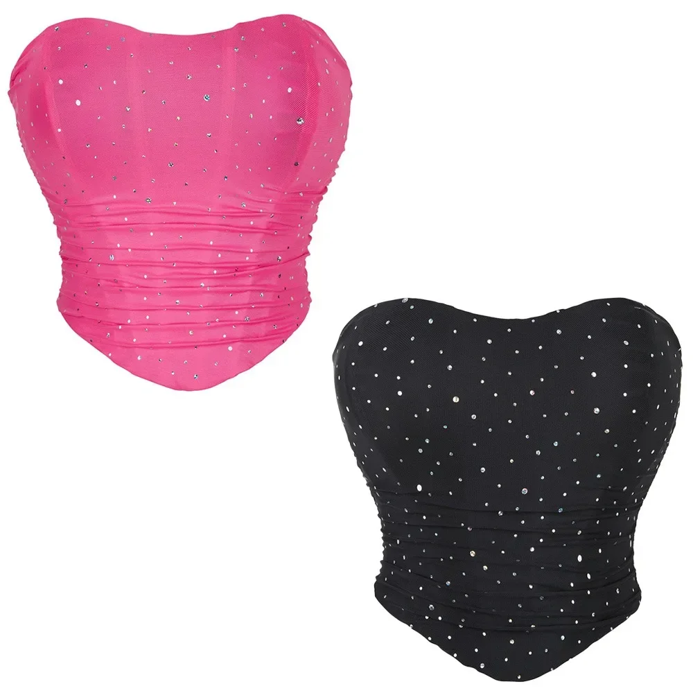 

Блестящий корсет с бриллиантовой инкрустацией для женщин, эластичный бюстгальтер, поддерживающий топ, сексуальный корсет с открытыми плечами, простой элегантный корсет больших размеров