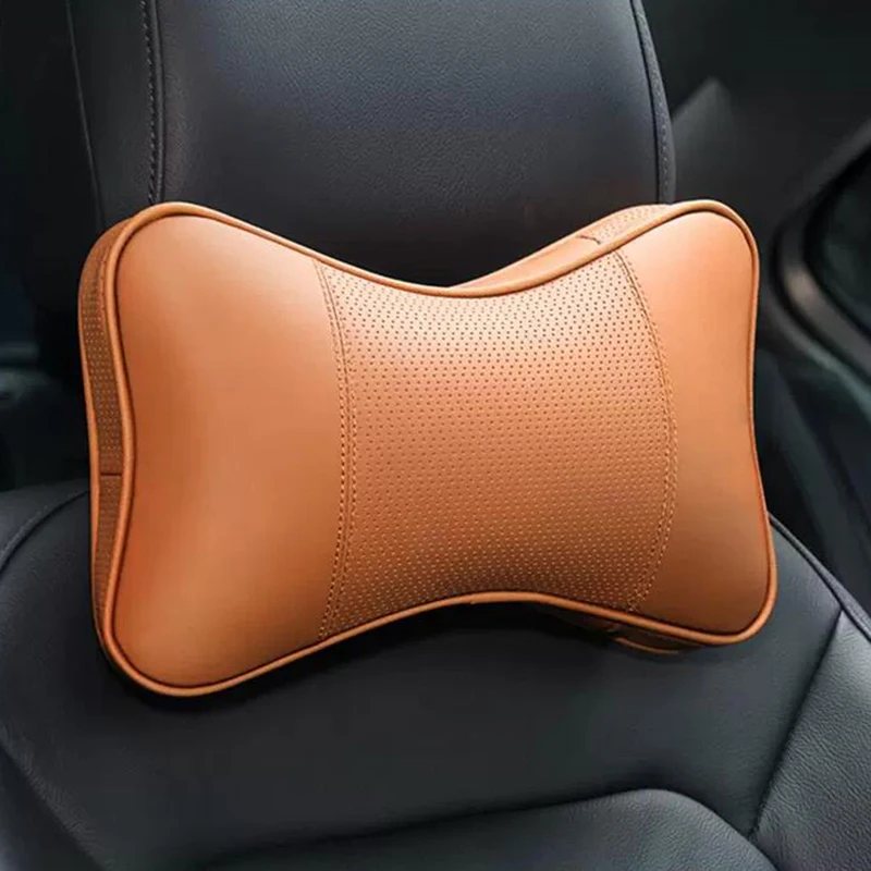 2PCS Top Qualität Rindsleder Auto Hals Kissen Kopfstütze Hals Kissen Unterstützung Auto Universal Sitz Weiche Atmungsaktive Innen Dekoration – Detail 3