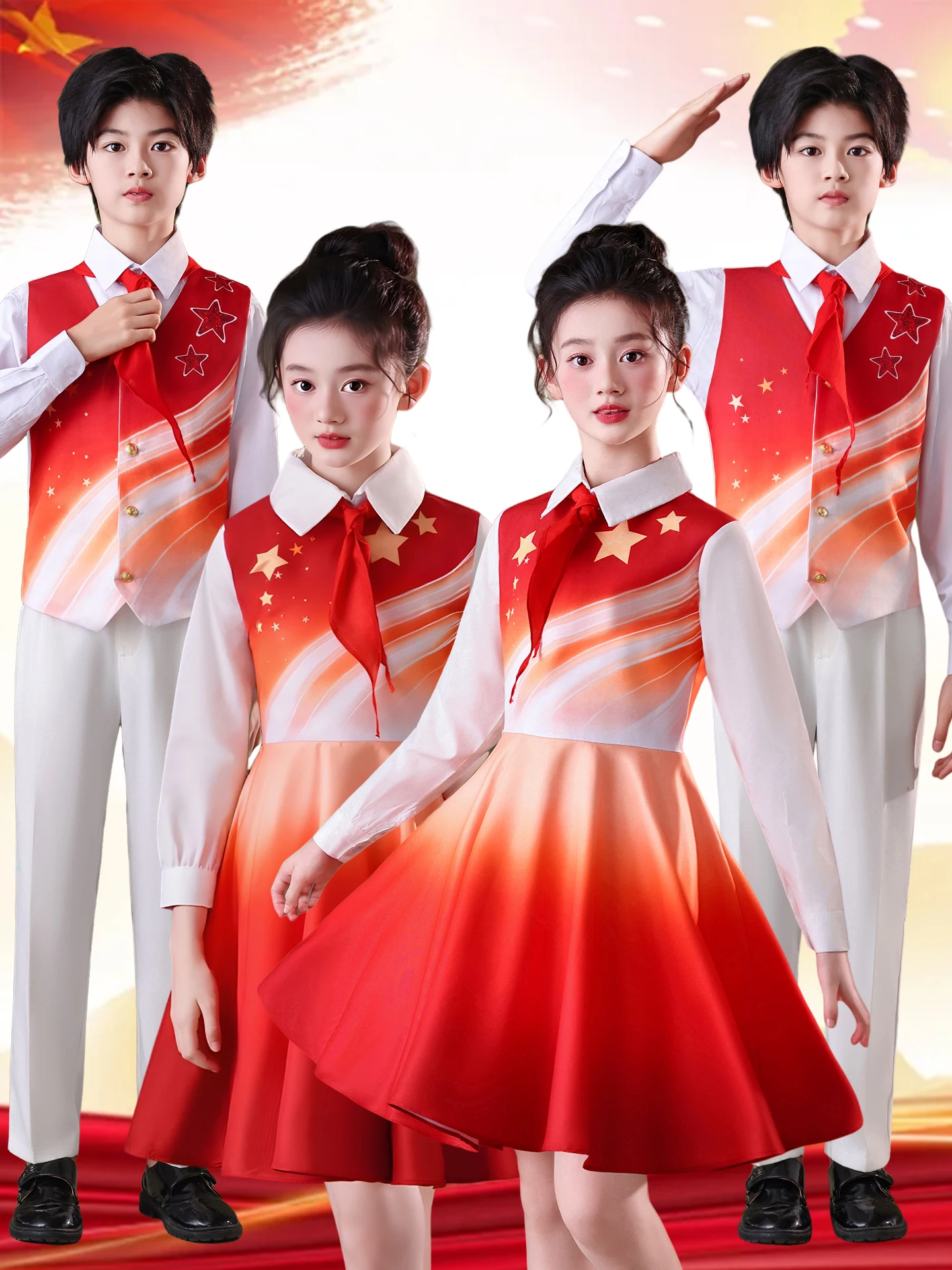 

Красный костюм для выступлений на тему «Патриотический стих» для девочек, для хора, для чтения вслух, для конкурсов ораторского искусства в средней и начальной школах