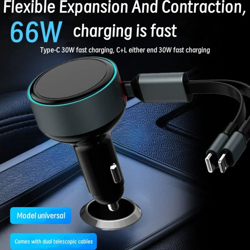 

New Fashionable Cigarette Lighter Plug 60W Stretchable Car Charger PD30W Fast Charging with Cable Telescopic Car Charger