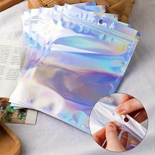 Package Includes 48 Reusable Holographic Zipper Bags with Transparent Window to View Contents Directly. Three Mixed Sizes: Large