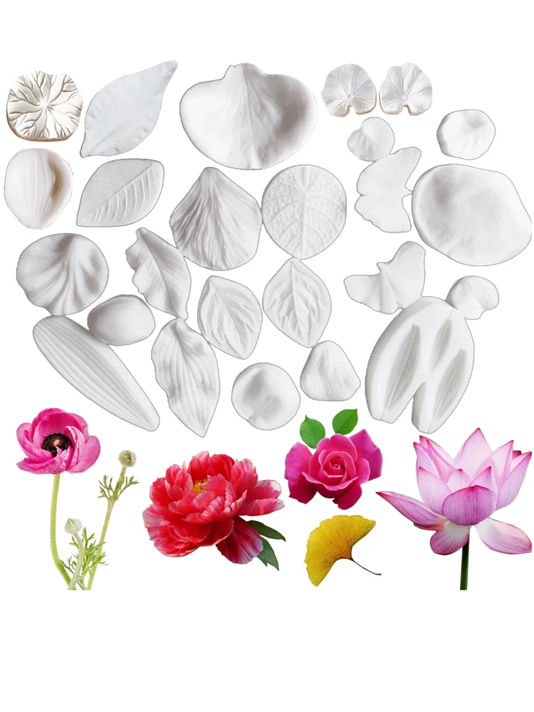 Kinds Leaf Flower Petals Embossed Chocolate Fondant Clay Molds Silicone Form Kitchen Baking Moulds Cake Decorating Tools M2182
