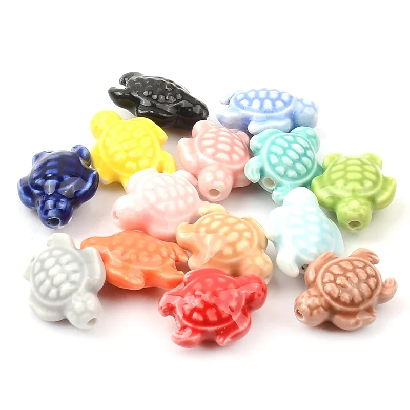18mm Tortoise Beads Turtle Shape Ceramics Beads Charms Loose Spacer Beads For Jewelry Making DIY Bracelets Necklace Accessories