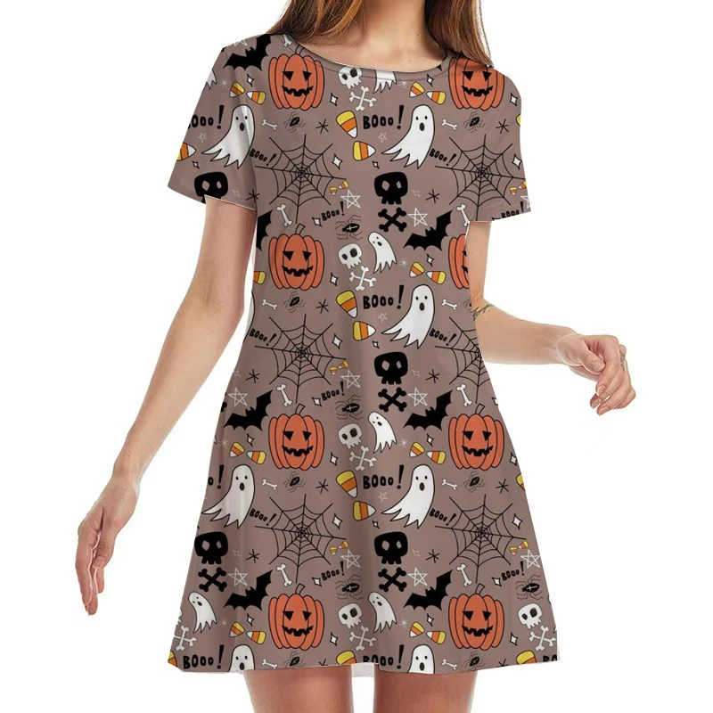 2022 Halloween New Ins Party Summer Sexy Club Disney Mickey and Minnie Print O Neck Short Sleeve Women\'s Knee Length Mini Dress