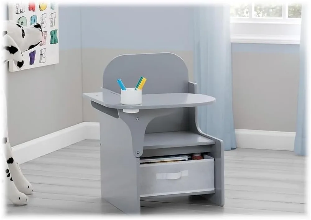 Sedia da scrivania per bambini con contenitore portaoggetti, grigia: perfetta per età 3+, sicura e durevole