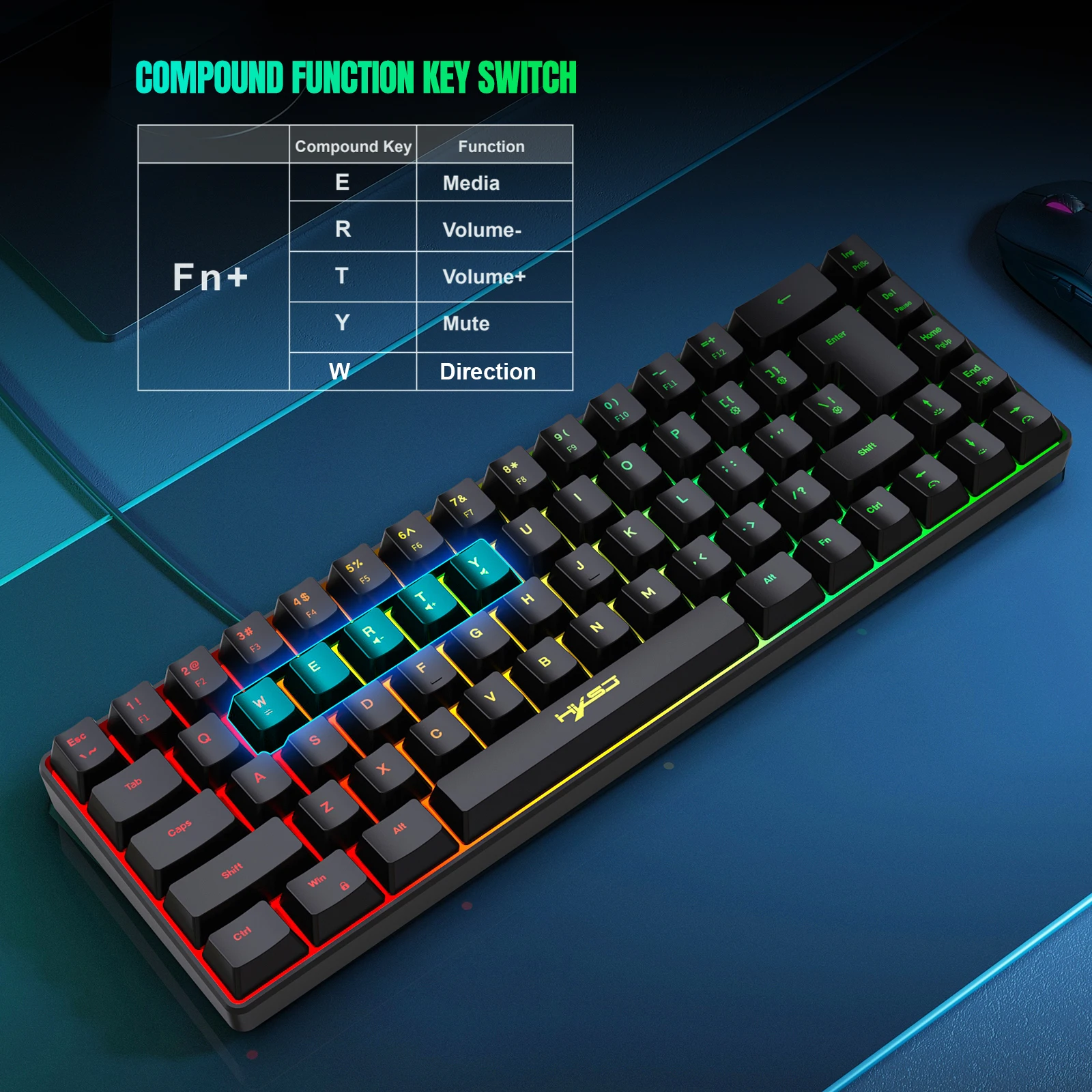 Imagem -05 - Usb Wired Gaming Keyboard 20 Rgb Backlight 68 Chaves Portátil Windows Laptops Computador