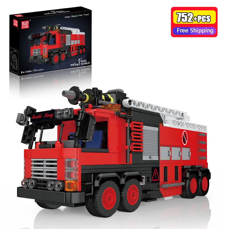 

MOULD KING 24094 City Fire Rescue Truck Building Blocks 752PCS Emergency Service Vehicle Mechanical Assembly Bricks Toy Gift New