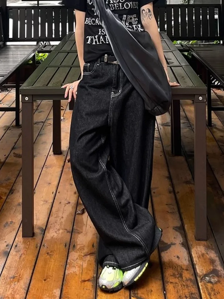 Vintage Embroidered Jeans Women Wide-leg Pants Streetwear Casual Loose Straight Baggy Floor Length Oversize Trousers 2026 Spring