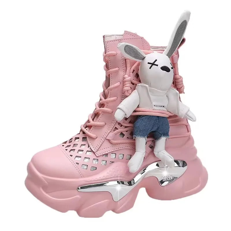 Breathable Hole High-top Shoes Rabbit Doll Thick Thick Bottom Enhances Ventilation Sole Personalized and Fashionable Women Shoes