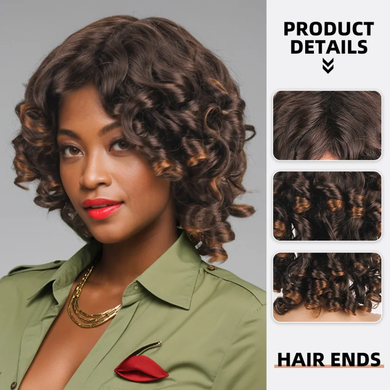 Short Afro , Full Head Synthetic Curly Wigs for Black People