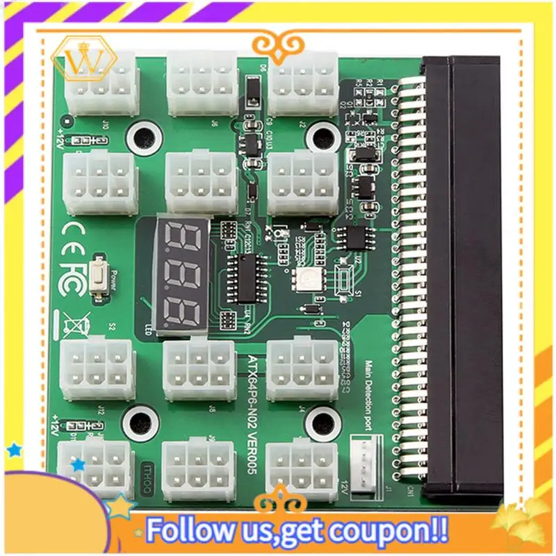 Latest-2X Breakout Board 12 Port 6Pin LED Display 12V Power Supply Server Adapter For HP 1200W 750W PSU GPU Miner Mining BTC