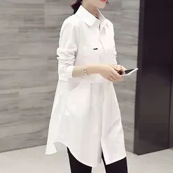 Mid-length Women's Polo-Neck Shirt in White for Spring/Summer Korean Style Women's Clothing Stylish Elegant Blouses