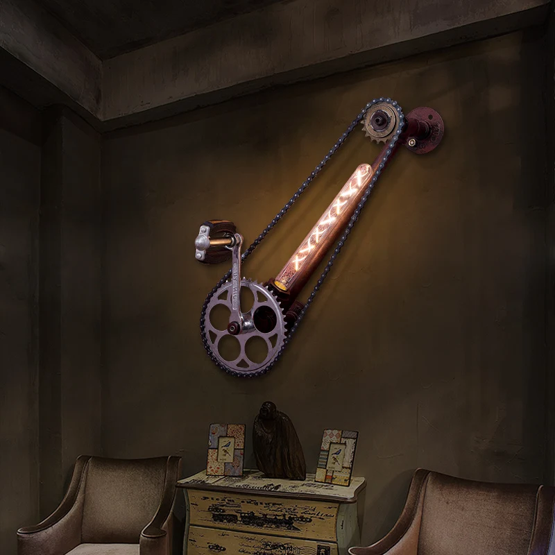 Vintage Retro wheel led steampunk lamp Bar Coffee Shop Restaurant loft wall sconce lamp Rustic Lampshade lampe steampunk