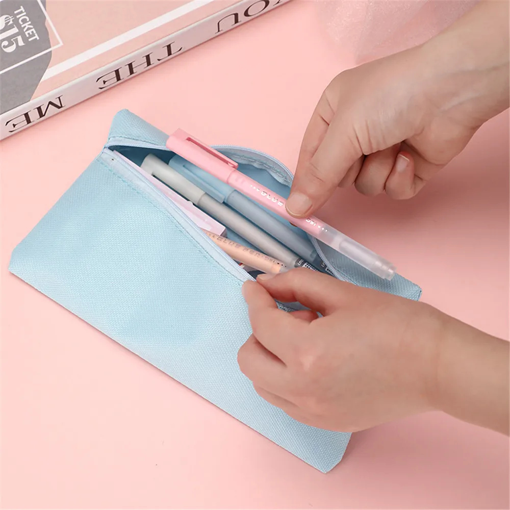 Korean Canvas Pencil Bag Pencil Case Simple Zipper Pull Design Office  Pencil Pouch Bag Student School Supplies Stationery Gift