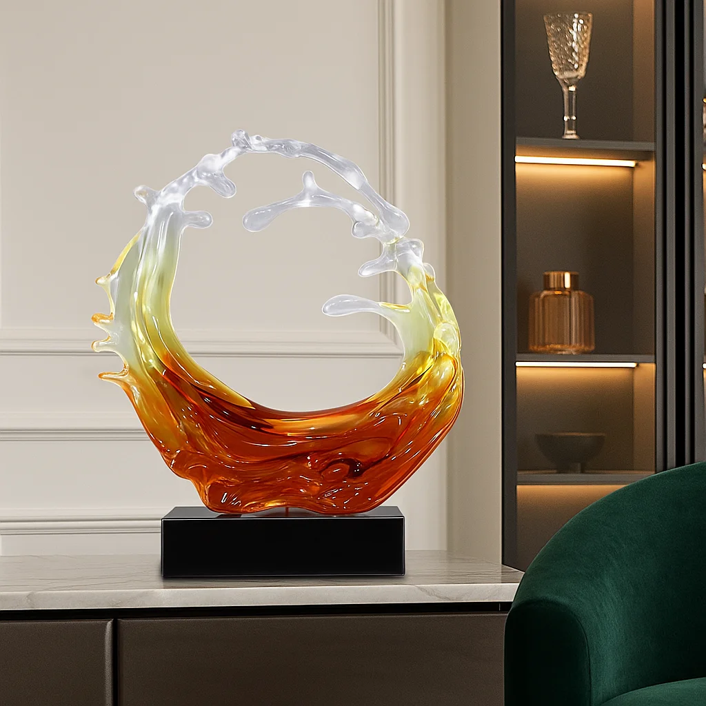 *#Q  Modern Art Wave Shape Resin Sculpture Hand-painted Custom Color Luxury Home Office Interior Decoration Ornament&